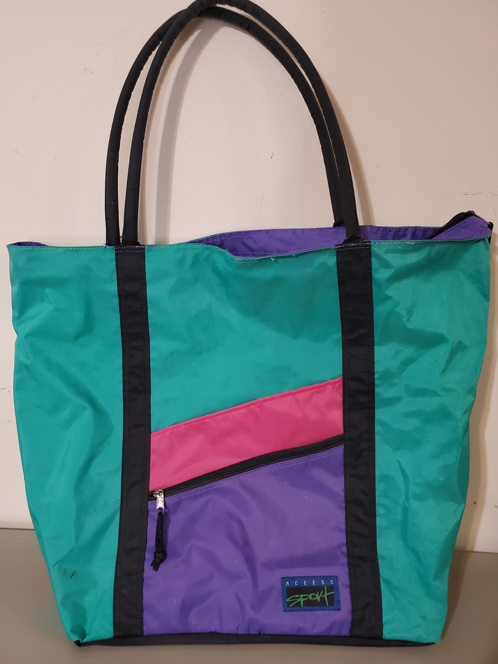 90s ACCESS Sport Teal & Purple Colorblock Tote Bag